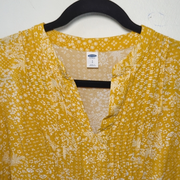 Old Navy Pleated Swing Dress Yellow White Floral Long Sleeve Women's Size S - Picture 3 of 5